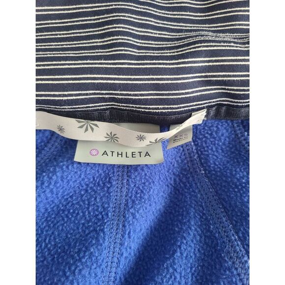 Athleta Full‎ Zip Hoodie Women's 2XS Blue Striped Fleece Lined Polyester Blend - Picture 3 of 7
